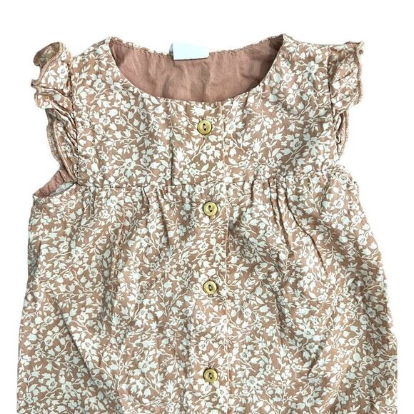 H&M Baby Girl Floral Print Sleeveless Cotton Romper White & Tan Size 3M - Picture 2 of 9